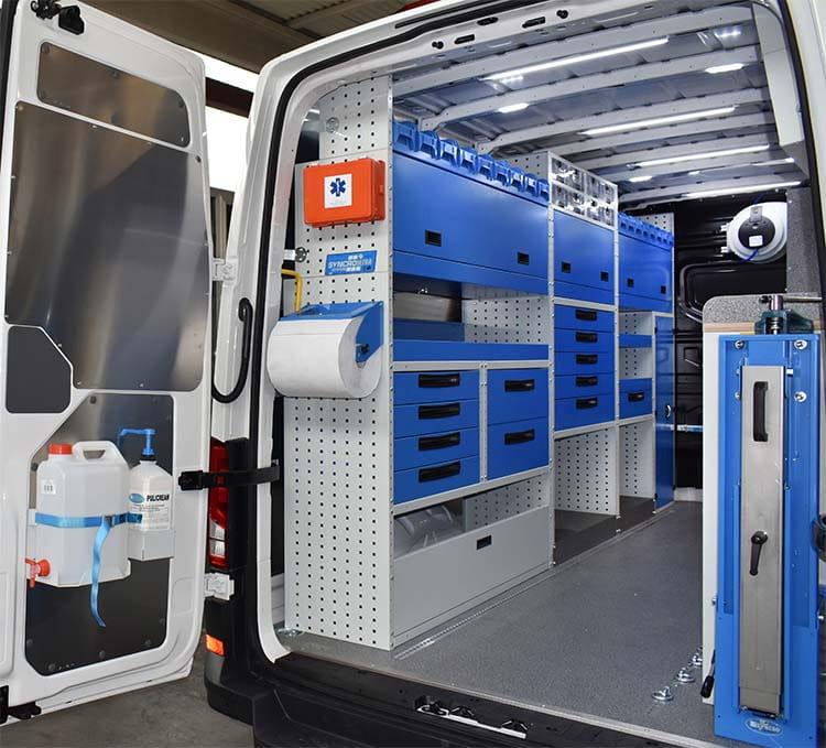 Left wall Trafic with shelving and Syncro Canada accessories