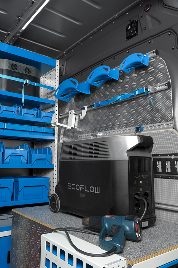 Ecoflow with tools on the Syncro Canada van