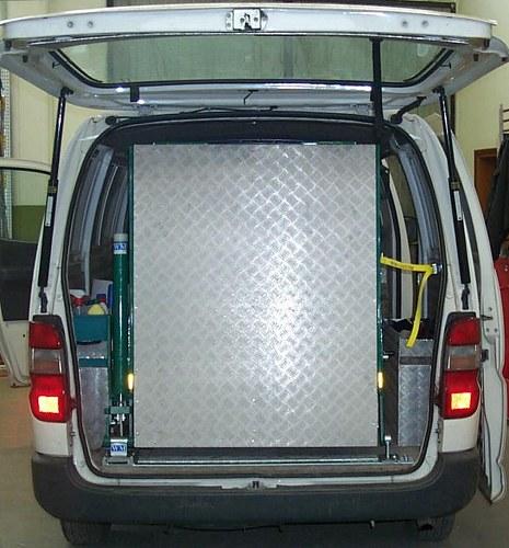 Small van with custom-made Syncro Friuli loading ramp